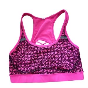 Lululemon Sports Bra Women 4 Pink Geometric Sweaty Or Not Cage Back Stretch
